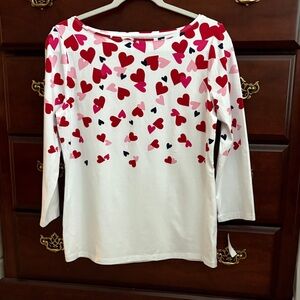 Talbots Scattered Hearts Bateau Neck 3/4 Sleeve Tee